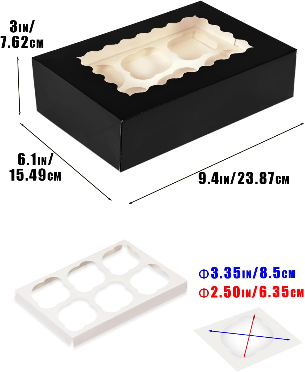 Bakepacker Auto-pop up 6 Cupcake Boxes with Window 20 Count Black Box 9.4 x 6.1 x 3 inch Cupcake Carrier