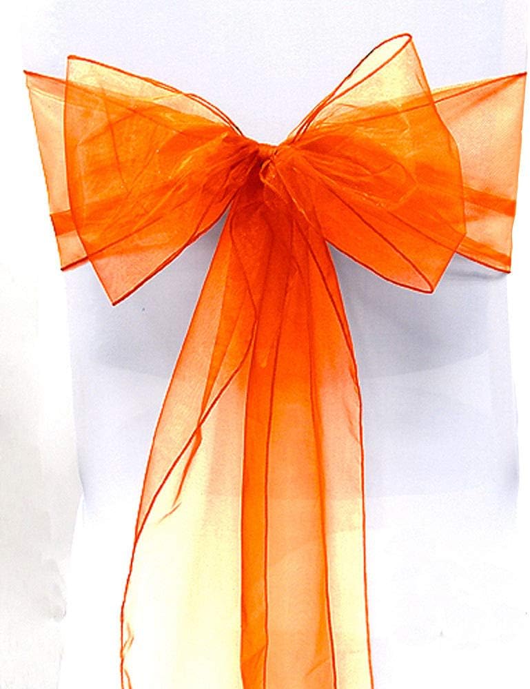 Organza Chair Bow Sash Décor Bows Sashes for Wedding Reception Events Banquets Decoration - (Pack of 25, Orange)