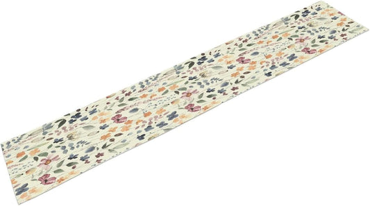 Watercolor Floral Table Runner, Vintage Colorful Floral Natural Style Pattern Decorative Home Restaurant Kitchen Rectangle Table Runner,13in（33cm） W * 90in（229cm） L