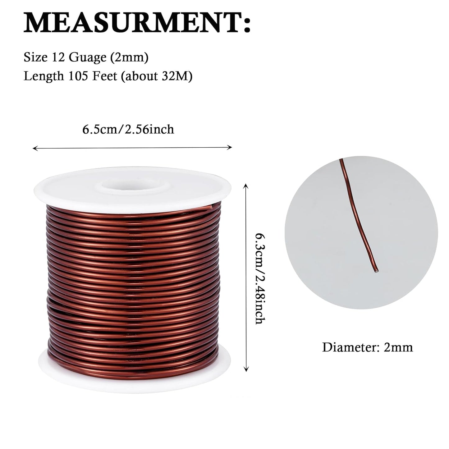 12 Gauge Brown Aluminum Craft Wire (105FT) - Anodized for Jewelry Making, Beading Floral, Plant Gardening, Sculpting & Modeling Craft Wire (Brown #15, 2mm)