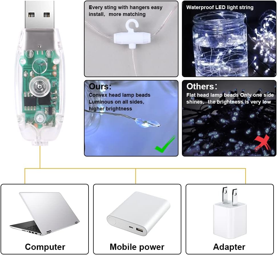 Vicloon Fairy Curtain Lights,300 LED White Curtain Lights,8 Modes 9.8×9.8Ft Waterproof Window Curtain String Light USB Powered with Remote Control,Christmas String Lights Curtain for Indoor/Outdoor