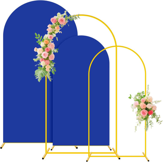 Metal Arch Backdrop Stand and Cover Set 7.2FT, 6FT Arch Stand and Cover Set of 2 Wedding Backdrop Arches Stands with Blue Arched Covers for Bridal Baby Shower Graduation Ceremony Party Decor