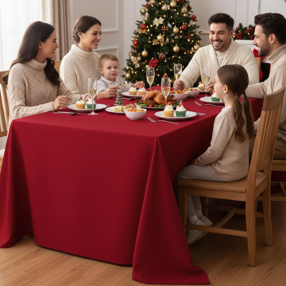 Fitable Elegant Red Rectangle Table Clothes, 6 Pack - 90 x 132 Inch - Reusable and Washable Tablecloths, Polyester Fabric Table Covers for Wedding, Party, Banquet, Formal Events