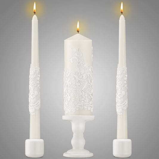 Irenare Unity Candles with Holder for Wedding Ceremony Wedding Decortions Accessories Glass Candle Holder Pillar Candle for Formal Events Church (Ceramics)