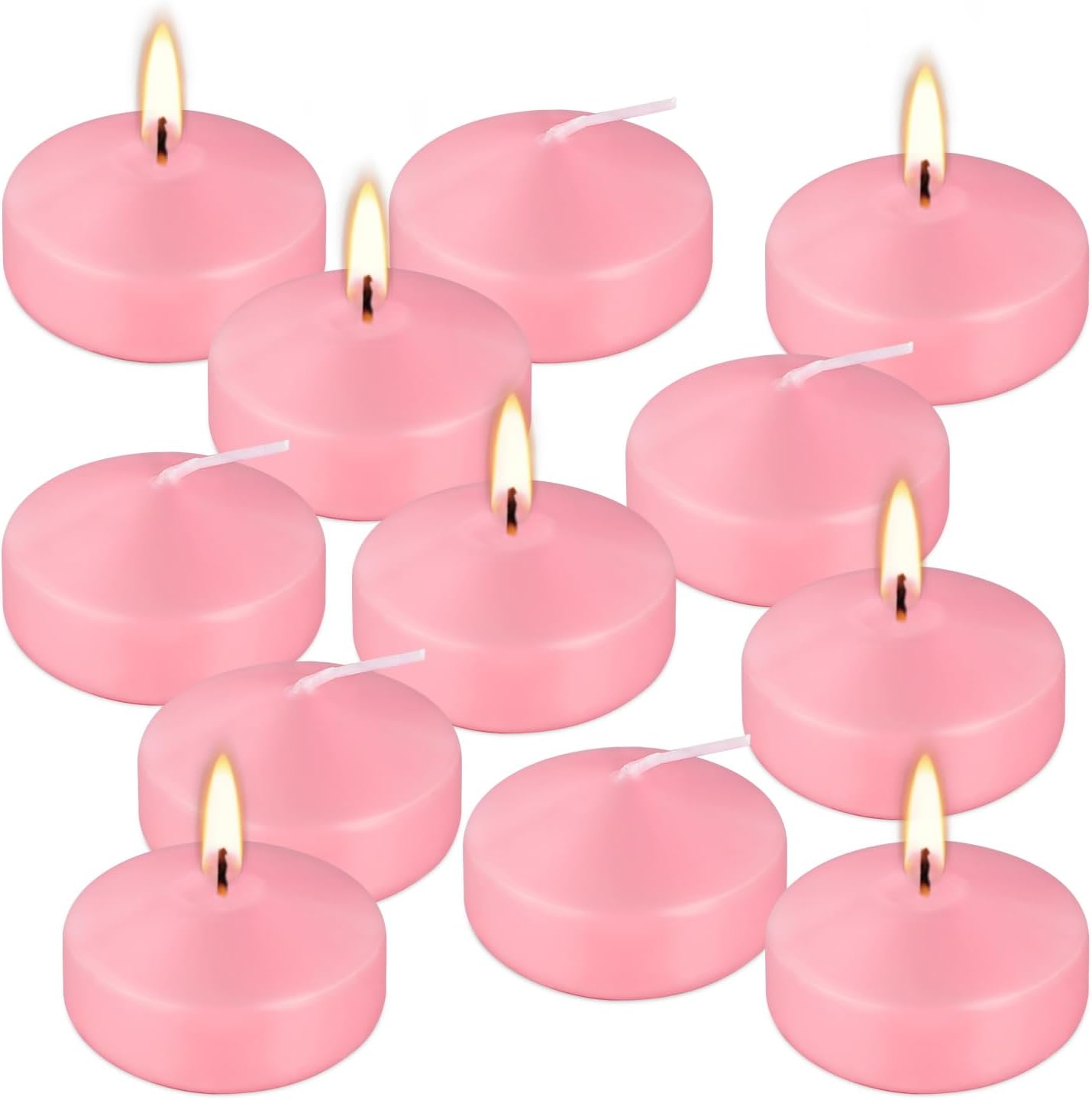 12 pcs 2-inch Floating Candles, Pink, smokeless and unscented, Burns continuously for 5-6 Hours, be Good for Holidays, Weddings, Vacations, and Home décor