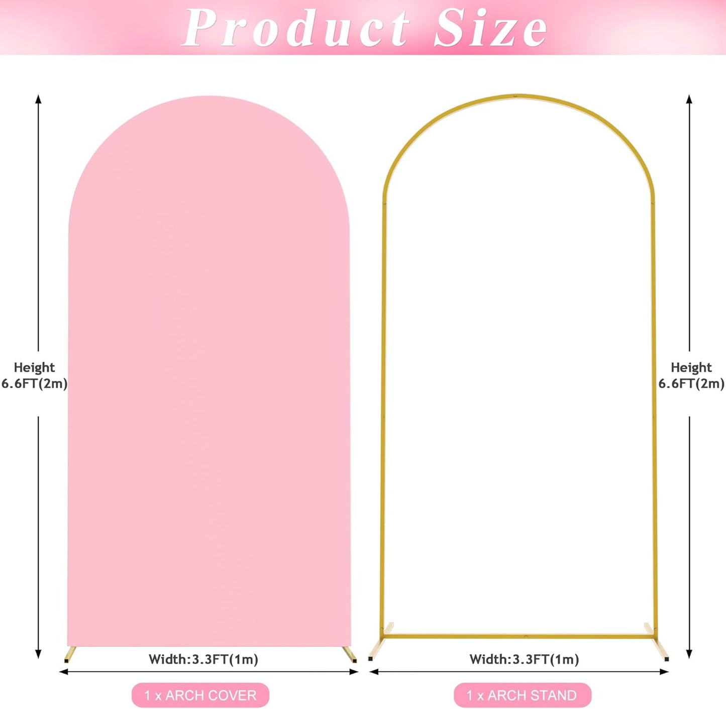 Wokceer 6.6 FT Wedding Arch Stand and Arch Cover, Metal Arch Stand with Arch Stand Cover for Birthday Party Wedding Ceremony Bridal Baby Shower Event Decor, Pink, DoorCover 1.0M-Pink-K