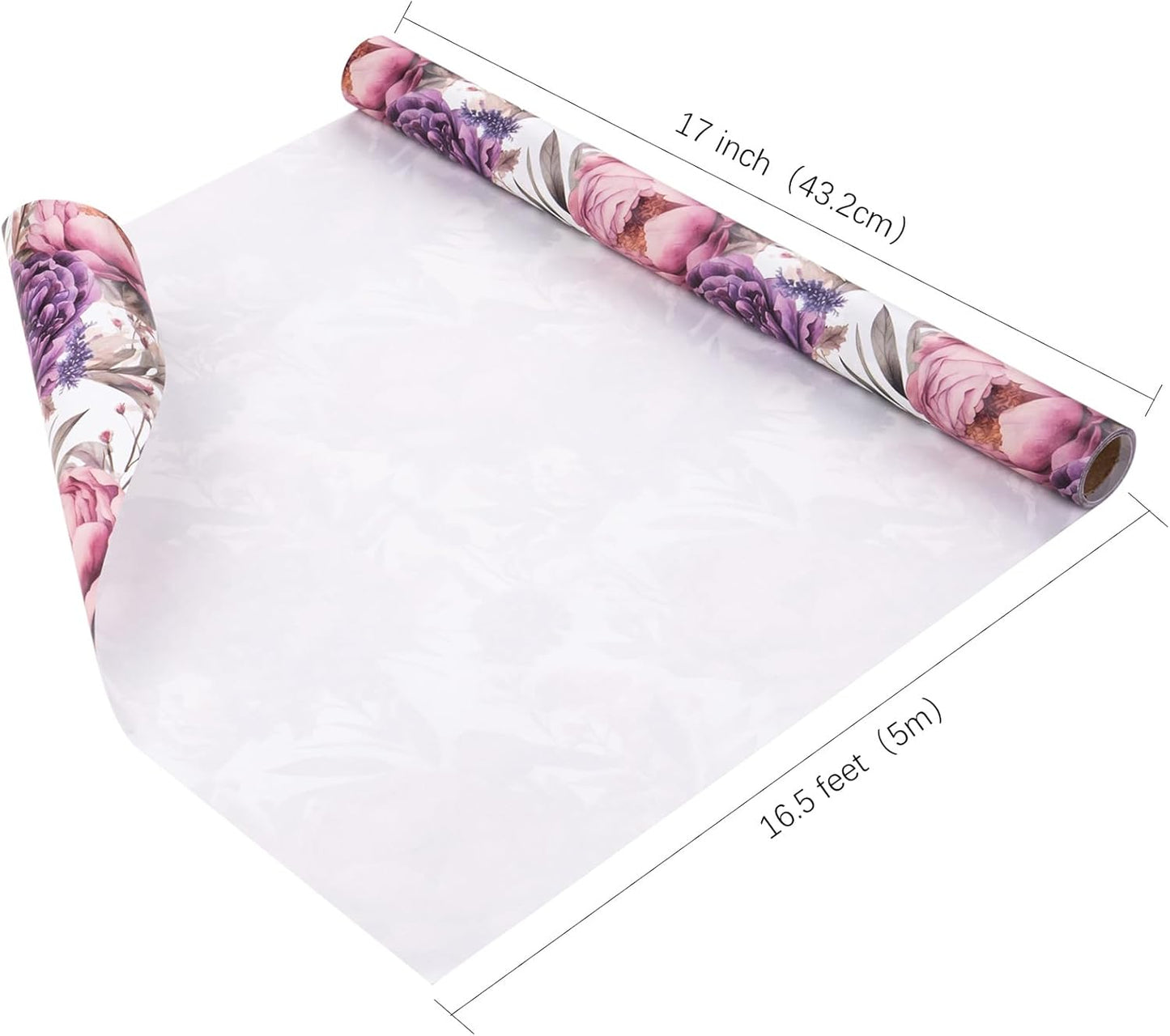 WRAPAHOLIC Kraft Floral Wrapping Paper - Mini Roll - 17 Inch x 16.5 Feet - Watercolor Lavender Flower Wrapping Paper for Wedding, Birthday, Bridal Shower, Tea Party, Drawer Liners, Home Closet Shelves