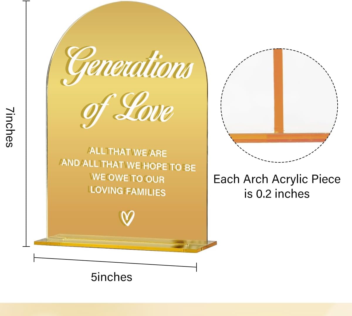 Acrylic Wedding Sign, Bridal Shower Decorations, Generations of Love Sign for Ceremony, Modern Font Table Signs, Gold Mirror Arched Acrylic Tabletop Signs for Wedding Reception and Event Party