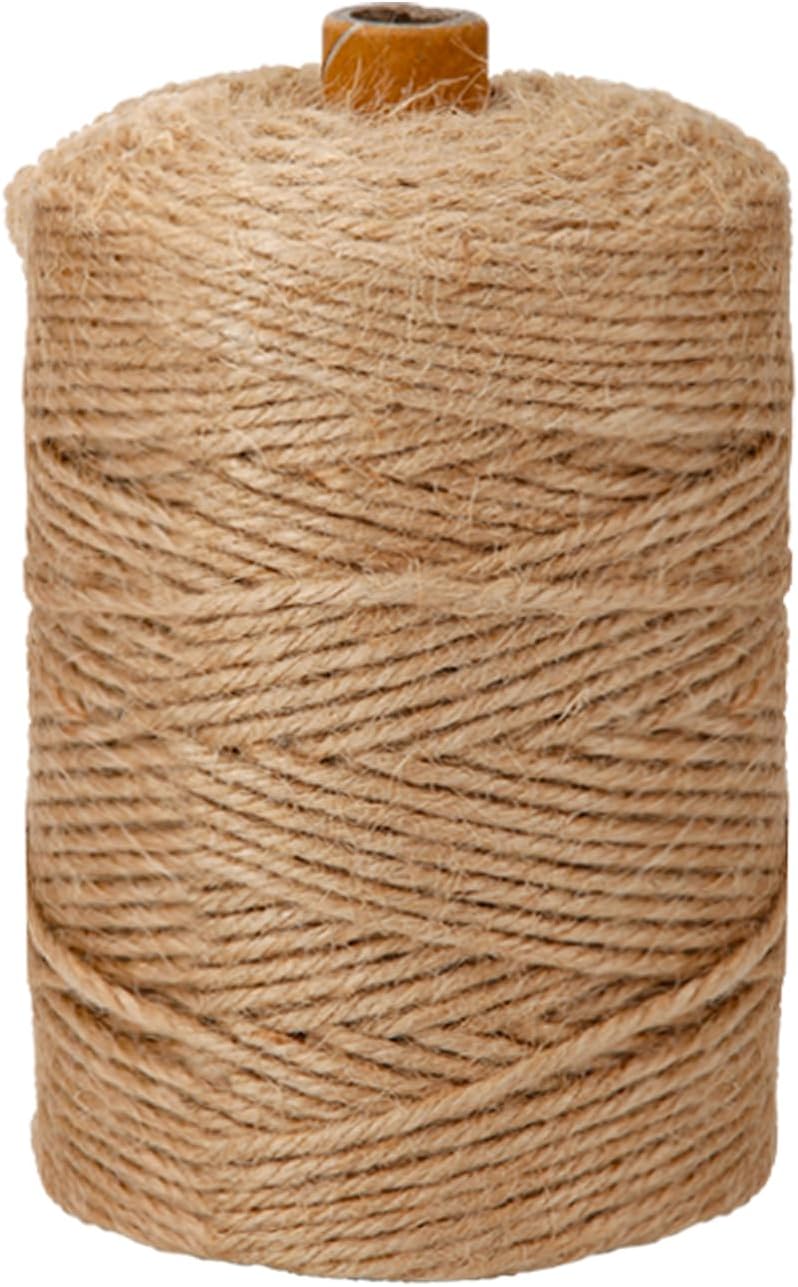 Natural 3mm Jute Twine String, 500-FT Hemp Rope Heavy Duty for Gardening, Handmde Crafts Artworks, Climbing Plant Support, Gift Wrapping, Packing and Bundling, Home Decor, Cat Scratching Post
