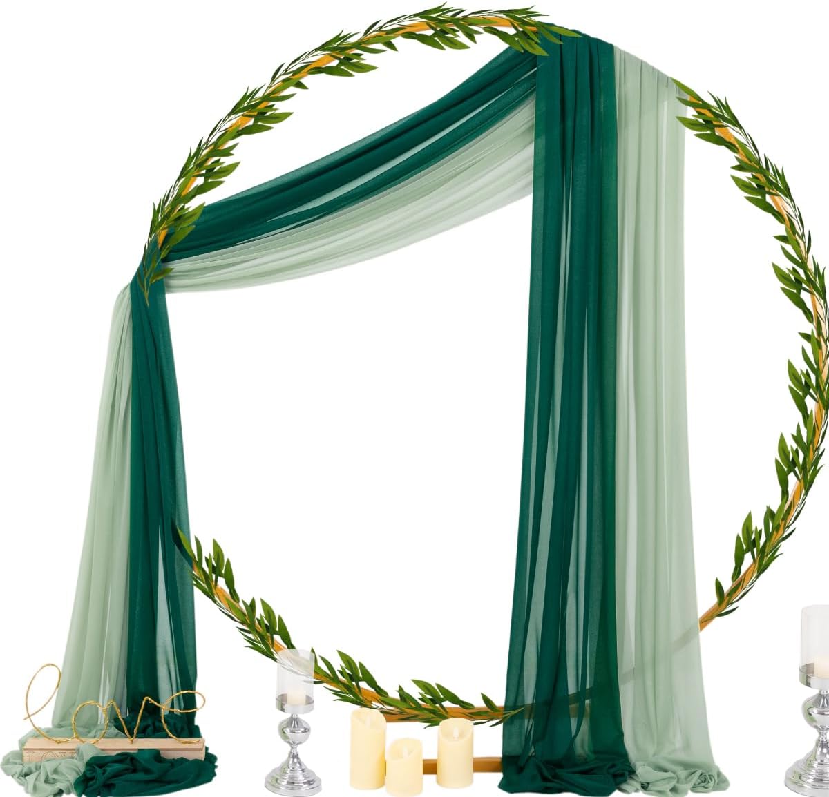 Socomi Wedding Arch Draping Fabric 29" x 20Ft 2 Panels Emerald Green and Sage Sheer Outdoor Curtain Drapes Extra Long for Bridal Baby Shower Birthday Party Decor