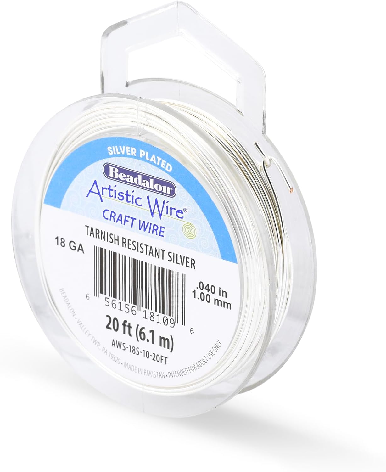 Artistic Wire, 18 Gauge Silver Plated Tarnish Resistant Colored Copper Craft Wire, Tarnish Resistant Silver, 20 ft