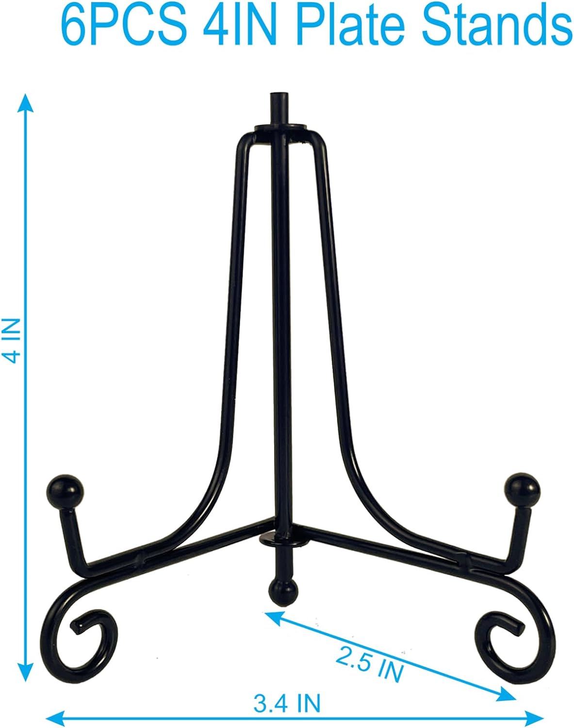 6PCS Premium Black Iron Plate Stands for Display 4 Inch, Decorative Solid Metal Plate Holders for Displaying, Mini Easel, Frame, Book, Card, Plaque, Bowl, Picture Stands for Display