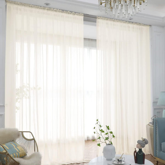 Window Beige Sheer Curtains 63 Inches Long 2 Panels Sheer Curtain Basic Rod Pocket Panel for Bedroom Children Living Room Yard Kitchen (Beige, 52" W x 63" L | 2 pcs)