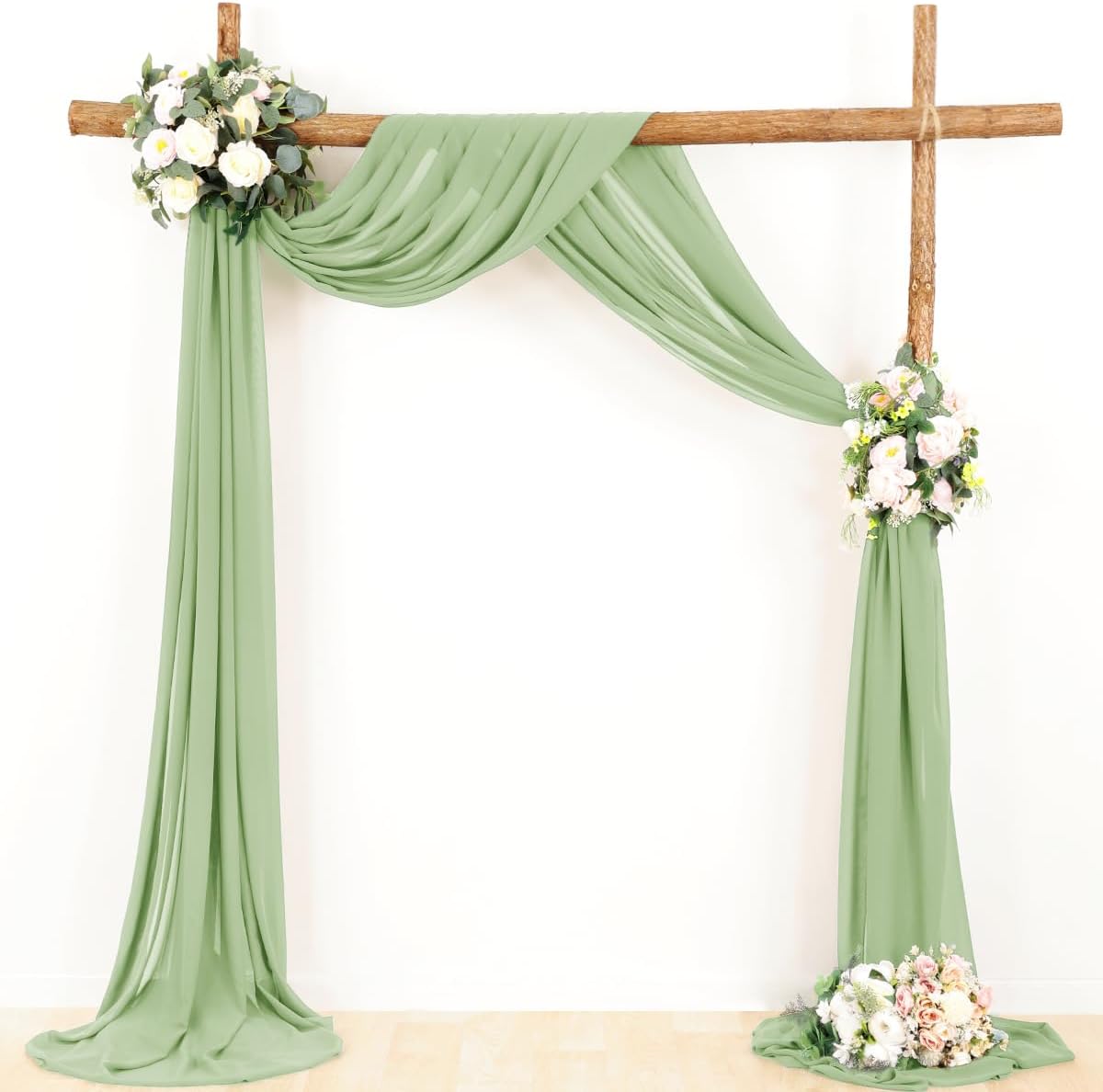Wedding Arch Draping Fabric 2 Panels 30'' x 18FT Sage Green Sheer Chiffon Arch Drapery for Photo Booth Bridal Shower Baby Shower Church Decor Newborn Photography Christening Outdoor Party