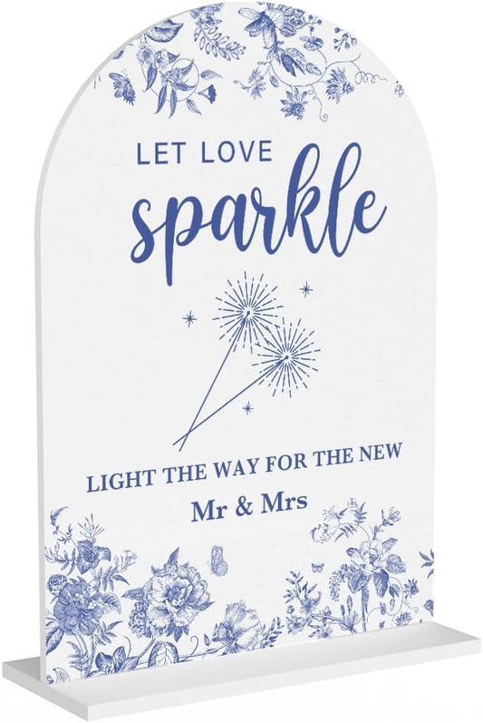 Acrylic Wedding Signs, Dusty Blue Wedding Decor, Blue Weddings Decor, Let Love Sparkle Signs for Reception, Modern Calligraphy Arch Acrylic Table Top Sign for Weddings Parties Dinners (White)