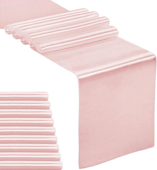 10-Pack Satin Table Runner Rose Gold 12 x 108 inches Long, Table Runners for Wedding, Birthday Parties, Banquets Decorations（10 Pack, 12x108 Inch, Rose Gold）