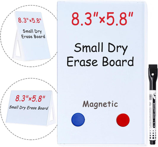 2 pcs Magnetic Dry Erase Board White Board, 8.3'' x 5.8'', Small Stand-Up or Hangable Desktop Dry Erase White Board, Mini Dry Erase Whiteboard Easel for Desk with a Marker