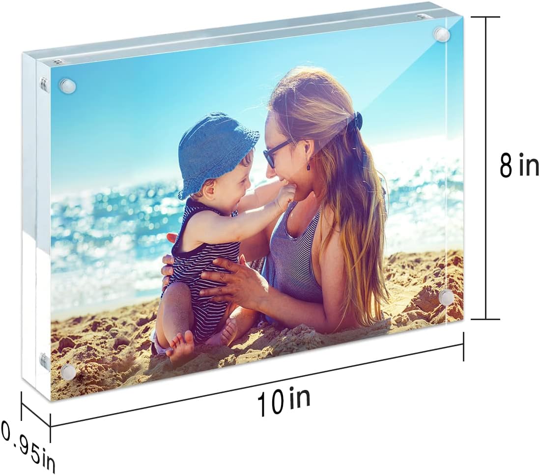 HELPLEX Acrylic Frames, 2 Pack 8x10, 24mm Thicker Frameless Clear Frame, Double Sided Magnetic, Free Standing Desktop Display