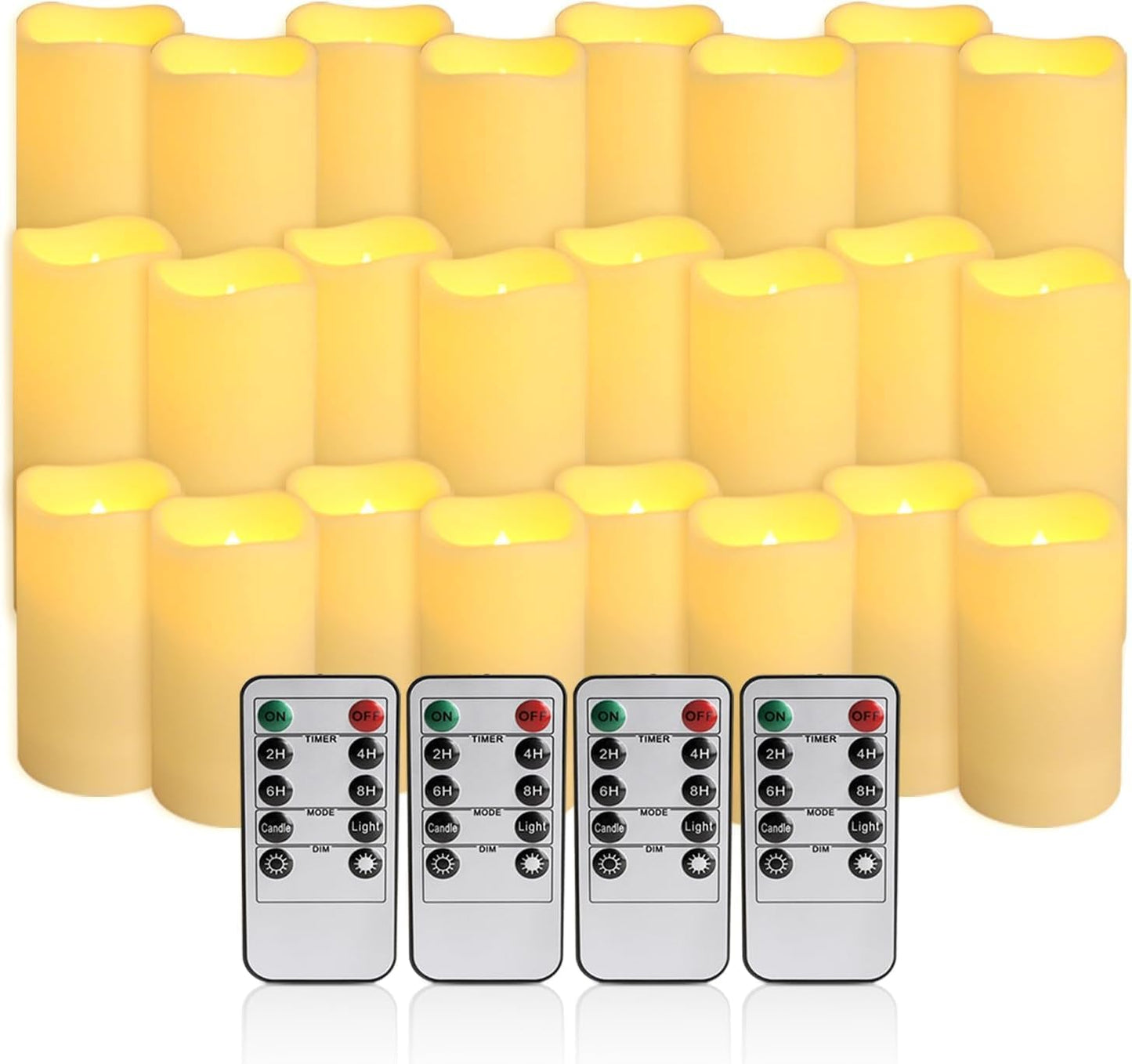 Set of 24 Flameless Led Battery Opeated (D2.2'' x H4''5''6'') Waterproof Outdoor Indoor Candles with 10-Key Remotes and Cycling 24 Hours Timer