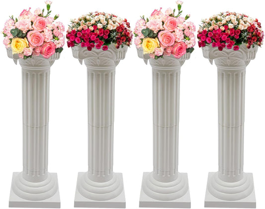 Roman Pillars Decoration Party Flower Pot Columns Set 4Pcs Decor Pedstal Stand 34.65in Flower Floral Wedding Party Event Road Decorative Columns (34.65in 4Pcs Style3)