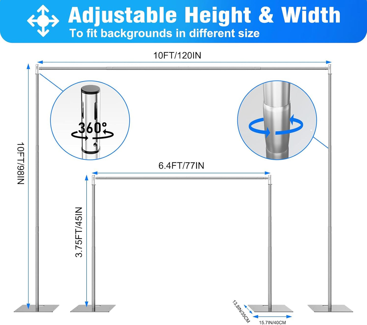 Pipe and Drape Backdrop Stand Kit Backdrop Stand For Parties 10ftx10ft Adjustable Photo Backdrop Stand Heavy Duty Background Stand for Wedding Banquet Decorations Silvery