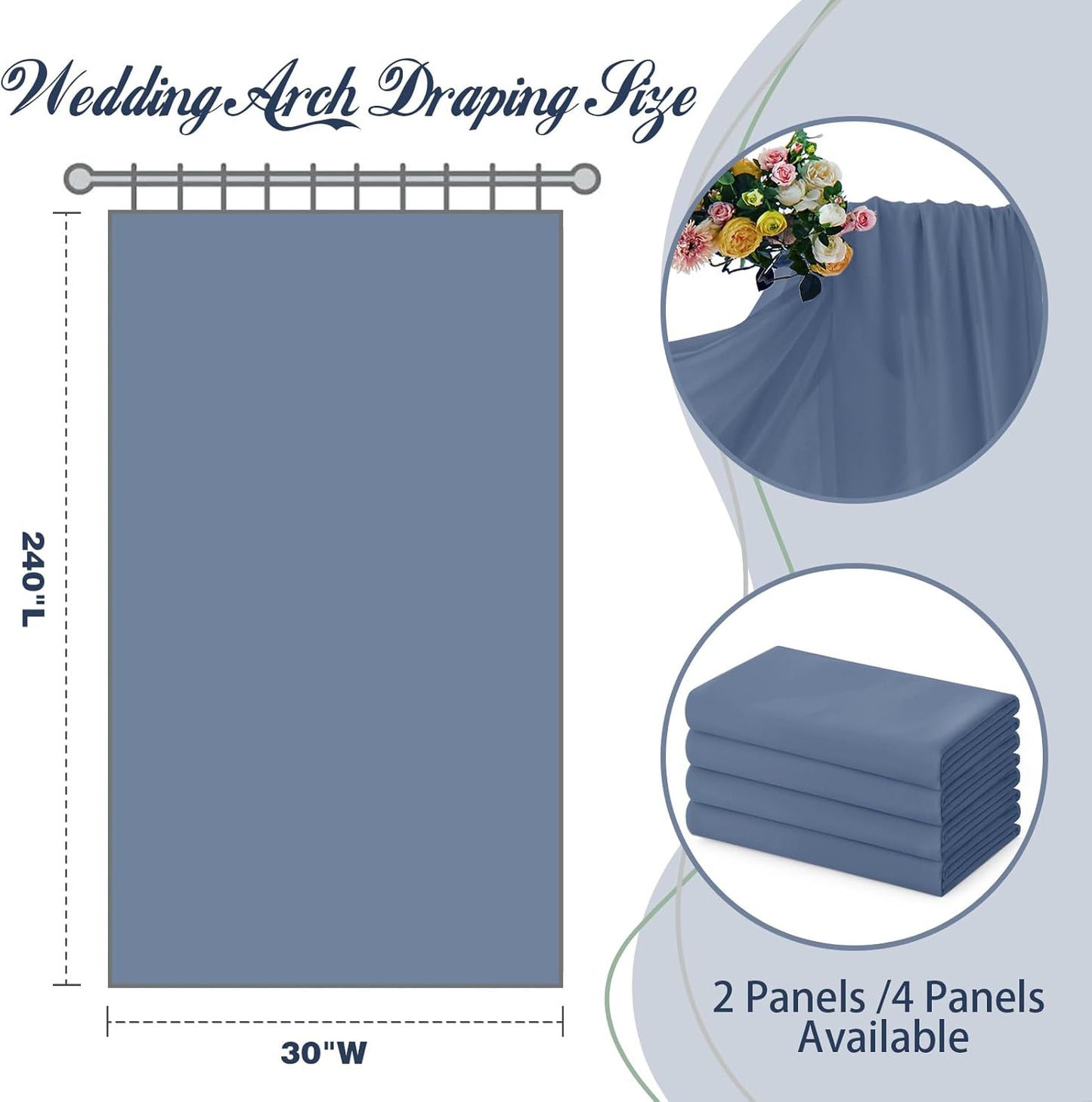 SiinvdaBZX 2 Panels Wedding Arch Draping Fabric 30" x 20Ft Dusty Blue Sheer Chiffon Fabric Outdoor Extra Long Decorative Drapery Fabric for Party Ceremony Ceiling Curtain Backdrop