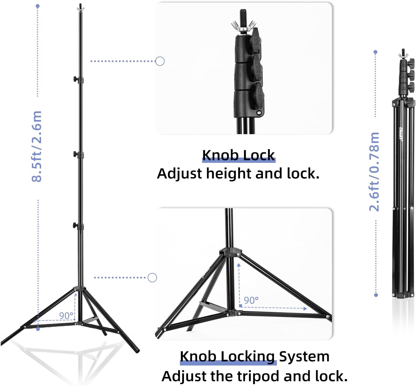 EMART Photo Video Studio Backdrop Stand Kit, 8.5x10ft Adjustable Photography Greenscreen Support System with 3 Polyester Backgrounds for Photoshoot (Black White Green)