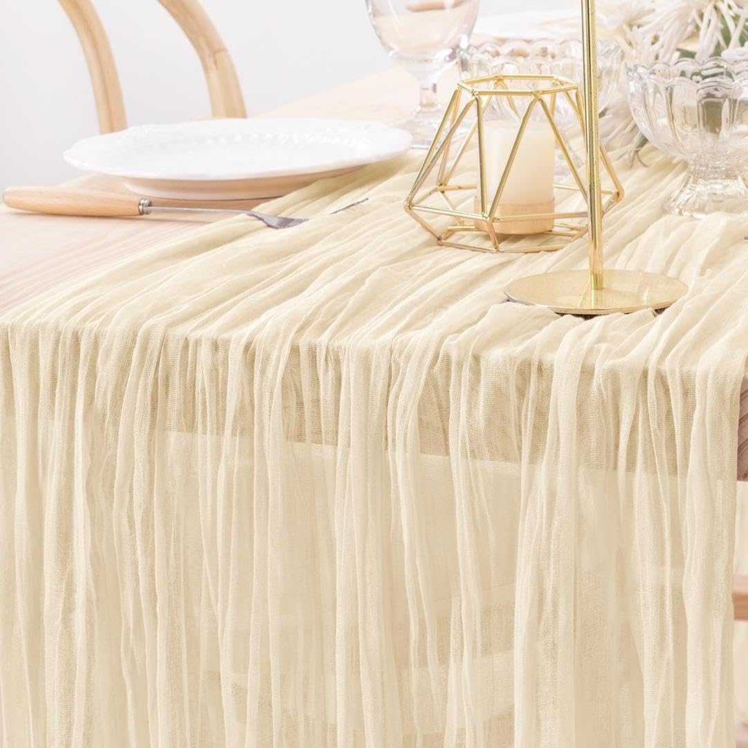 MLMW Beige Table Runner Cheesecloth Boho Gauze Rustic Cheese Cloth Table Runner 160 inch Sheer 13.3ft for Thanksgiving Wedding Party Baby Bridal Shower Birthday