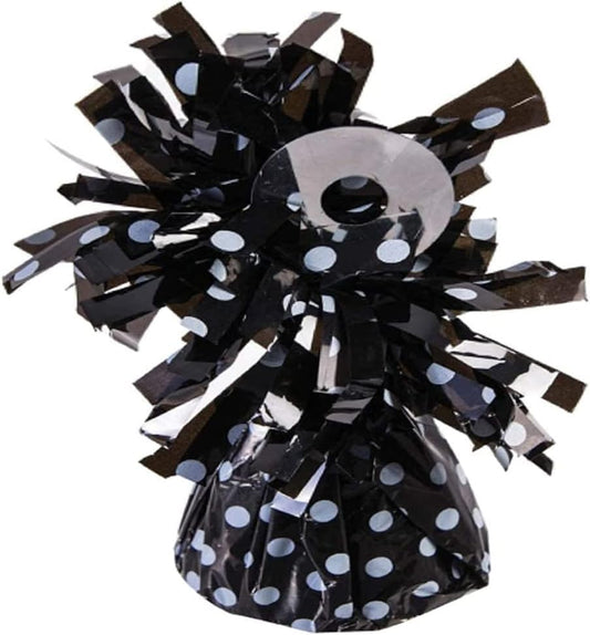 PMU 3 Pcs Polka Dot Kisses Balloon Weights - Decorative Balloon Weight for Christmas, Thanksgiving, Birthday, Party Favors, Wedding & Baby Shower - 6oz. Black With White, Pkg/3