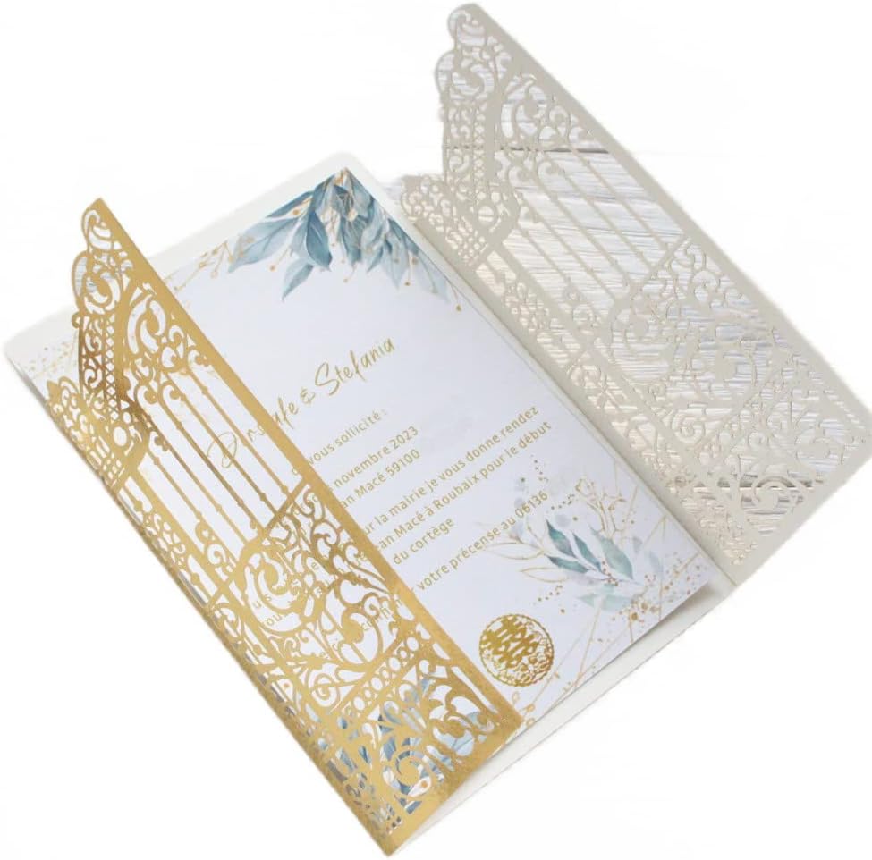 MillaSaw Metallic Gold Gate Invitation for Wedding Marriage Quinceanera Mermaid Anniversary 25 Sets (metallic gold, 4.9"x7.1")