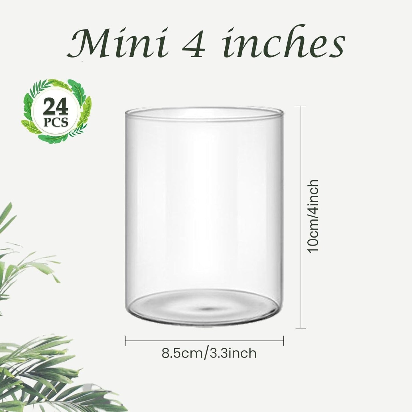 24 Pcs 4 Inch Tall Glass Vases Bulk Clear Cylinder Flower Vases Transparent Candle Holder for Wedding Centerpieces Home Decoration Dinners Party Event