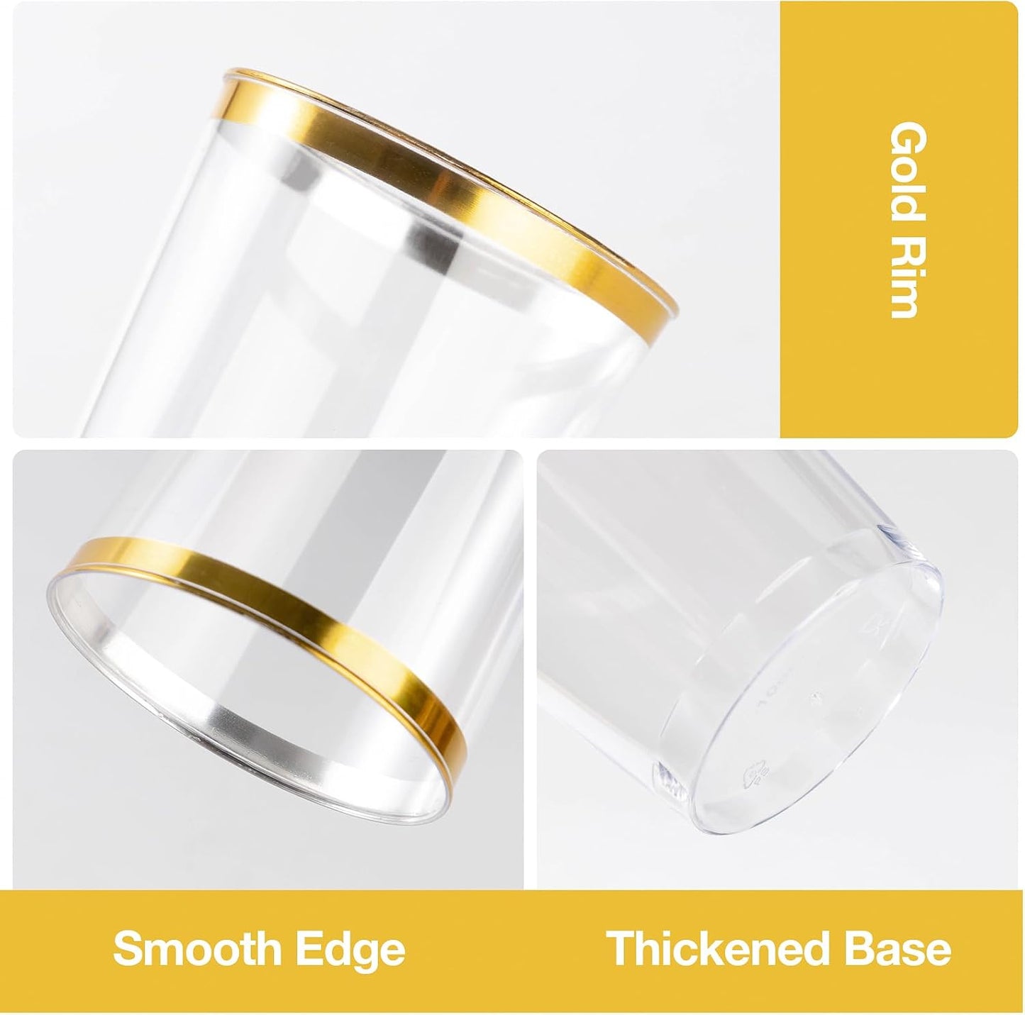 Goodluck 200PCS 12oz Gold Plastic Cups for Party, Disposable Gold Rim Cups, Plastic Cocktail Glasses for Wedding Thanksgiving, Christmas, and Parties