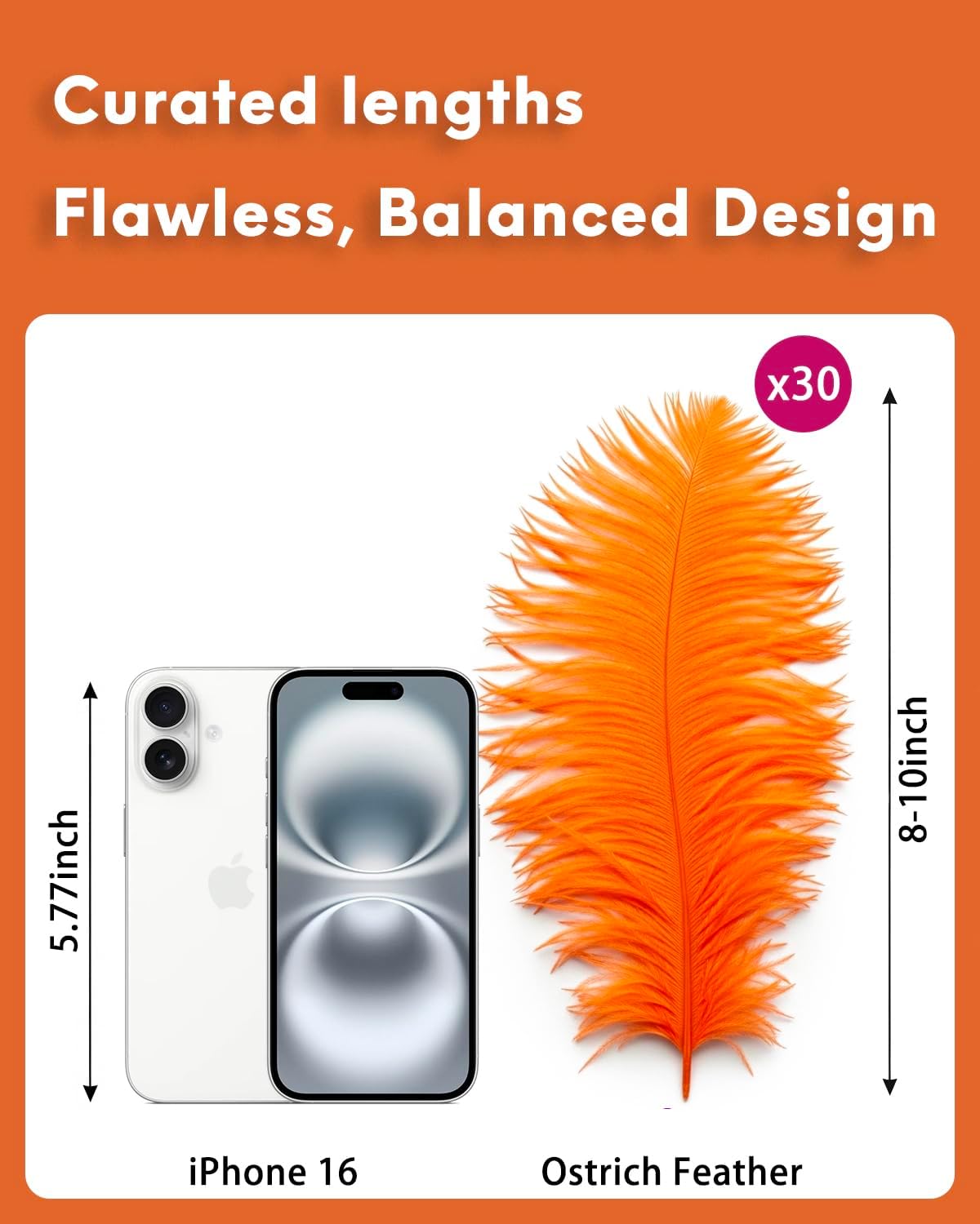 NEWONG 30pcs Orange Ostrich Feathers Natural Bulk 8-10in（20-25cm） Vase Craft Wedding Home Party Centerpieces Christmas Day Decoration