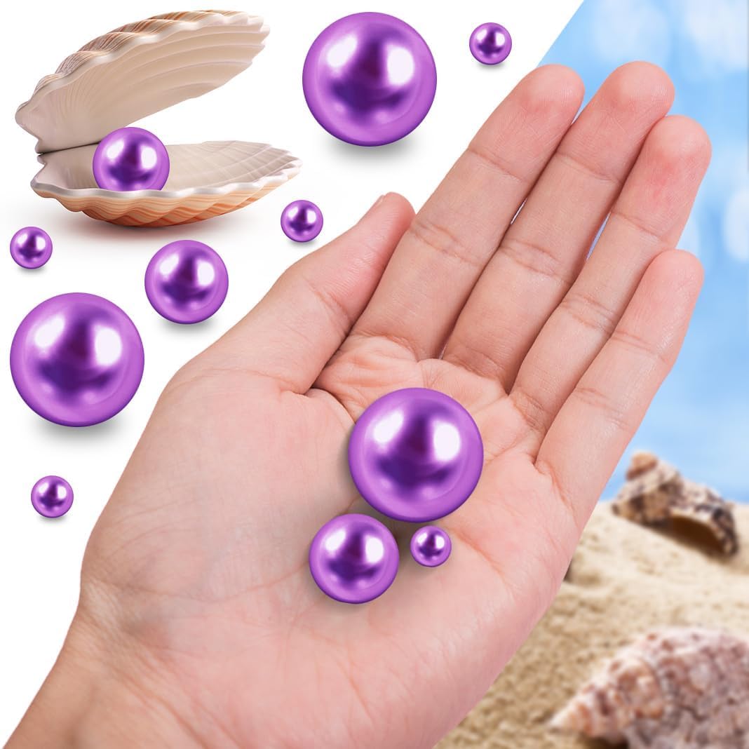 300Pcs Purple Polished No Hole Faux Pearl Beads for Vase Filling Decorations, Plastic Pearls Vase Fillers, Table Scatters, Wedding Centerpiece, Home Decor, 8/14/20 mm