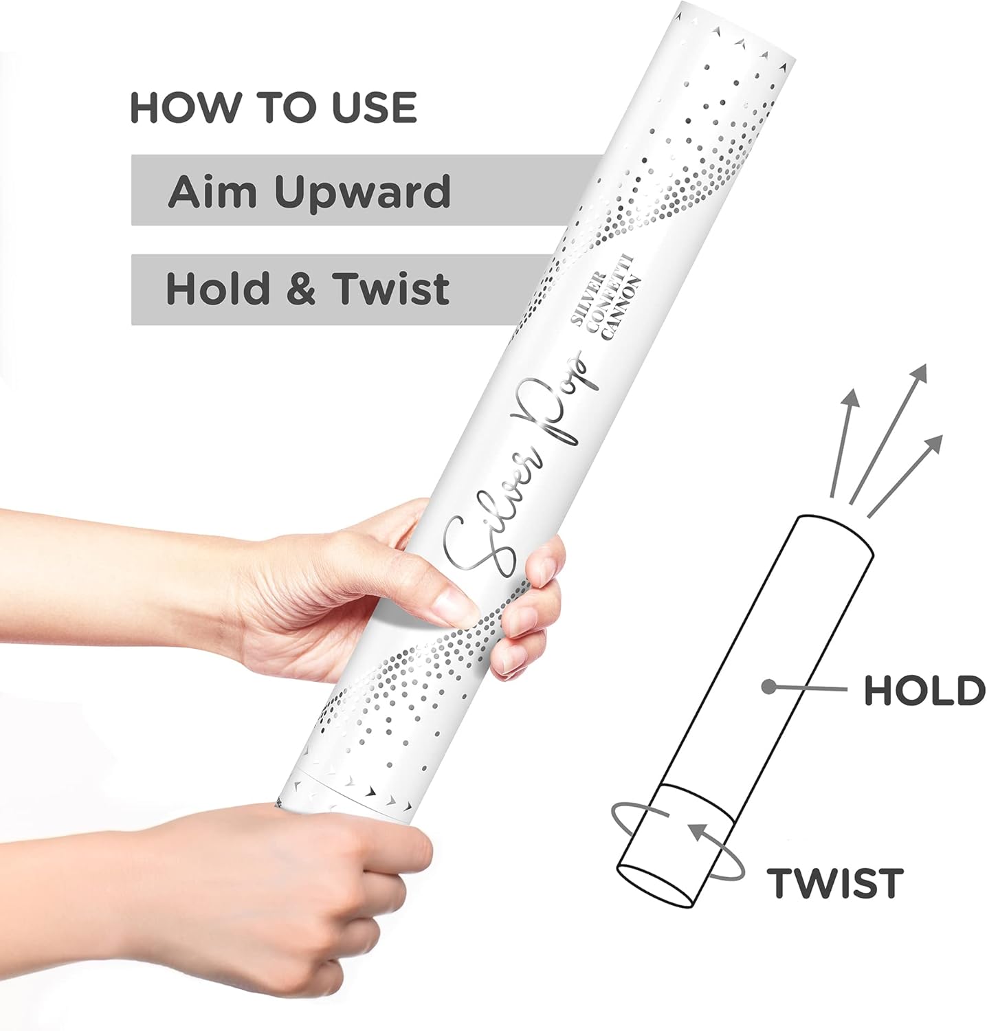 SILVER Confetti Poppers - 16" BIODEGRADABLE SILVER Confetti Cannon (Silver Party Poppers/Glitter/Bomb) Compressed Air Popper, Loud POP, For Wedding Send Off, Wedding Supplies, Birthday Party