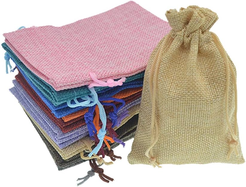 Burlap Bags with Drawstring, 20pcs Assorted Colored Small Jute Bags Christmas Wedding Party Favor Gifts Bags, Jewelry Candy Pouches 2.7 x 3.5 inch