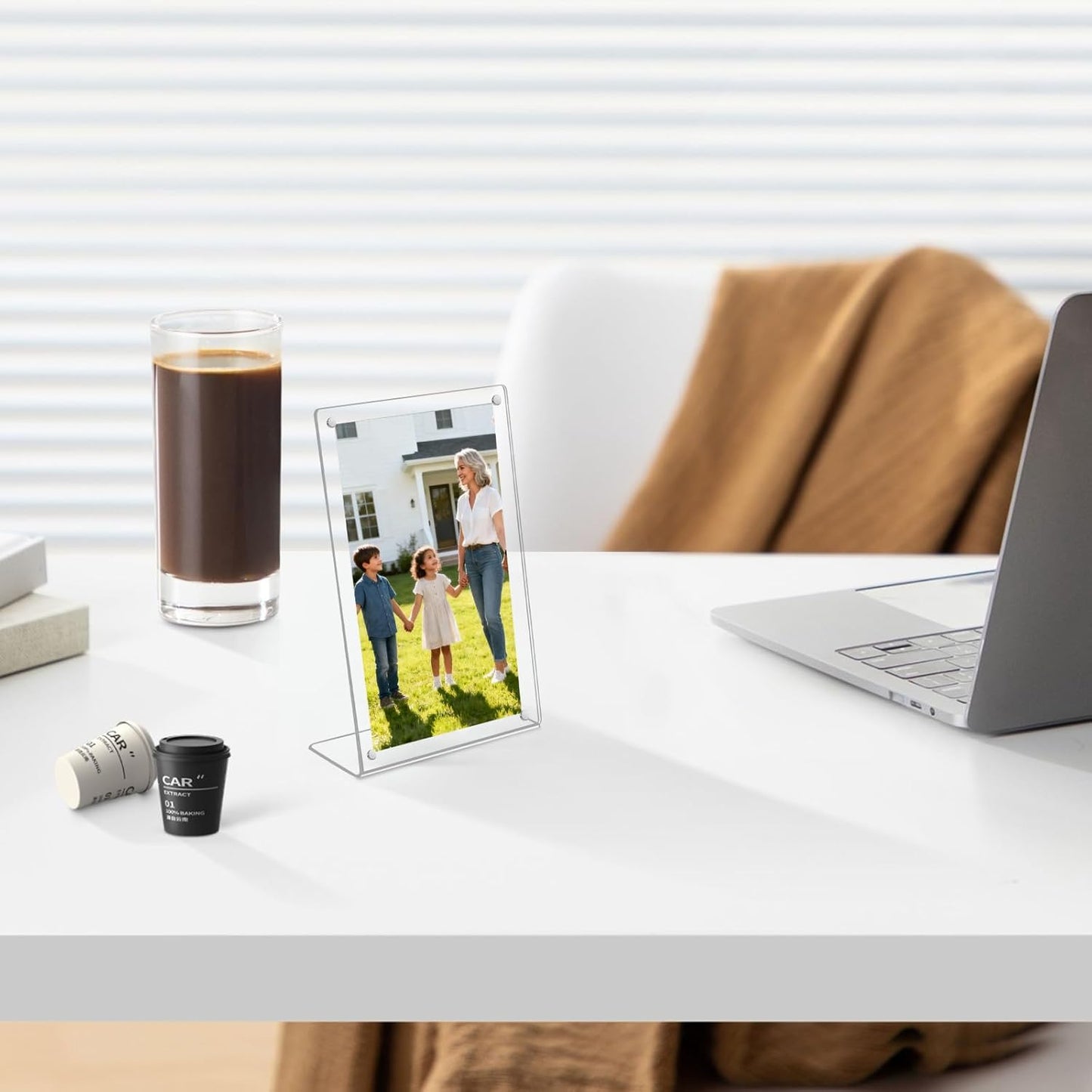 6 Pack Acrylic Picture Frame 5x7 inch, Magnetic Photo Frames, Clear Slanted Back Acrylic Frameless Transparent Frame for Desktop Display, Standing Photo Display Holder Gift for Home, Office