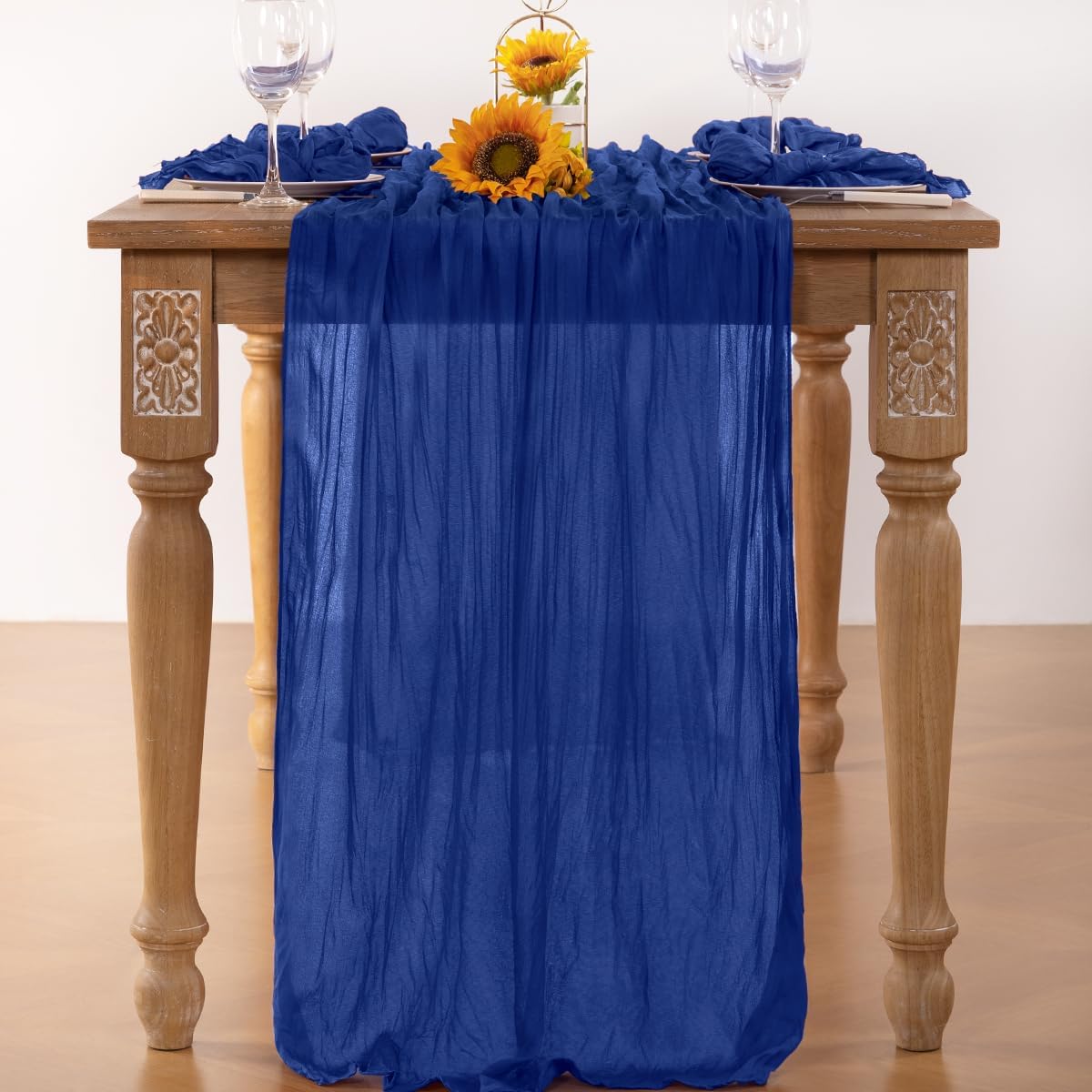 Royal Blue Cheesecloth Table Runner Blue Fall Table Runners Boho Gauze 120 Inches Fall Table Decorations for Thanksgiving Weddings Bridal Baby Shower Birthday Parties Decor