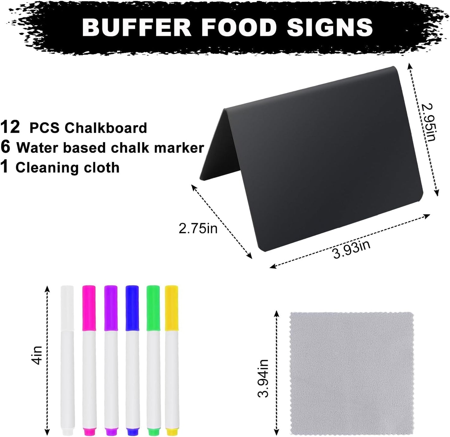 12PCS Mini Chalkboard Signs, 4"x3" Food Labels for Party Buffet, Reusable Table Sign Chalk Board for Weddings, Birthday Parties, Message Board Signs and Event Decoration