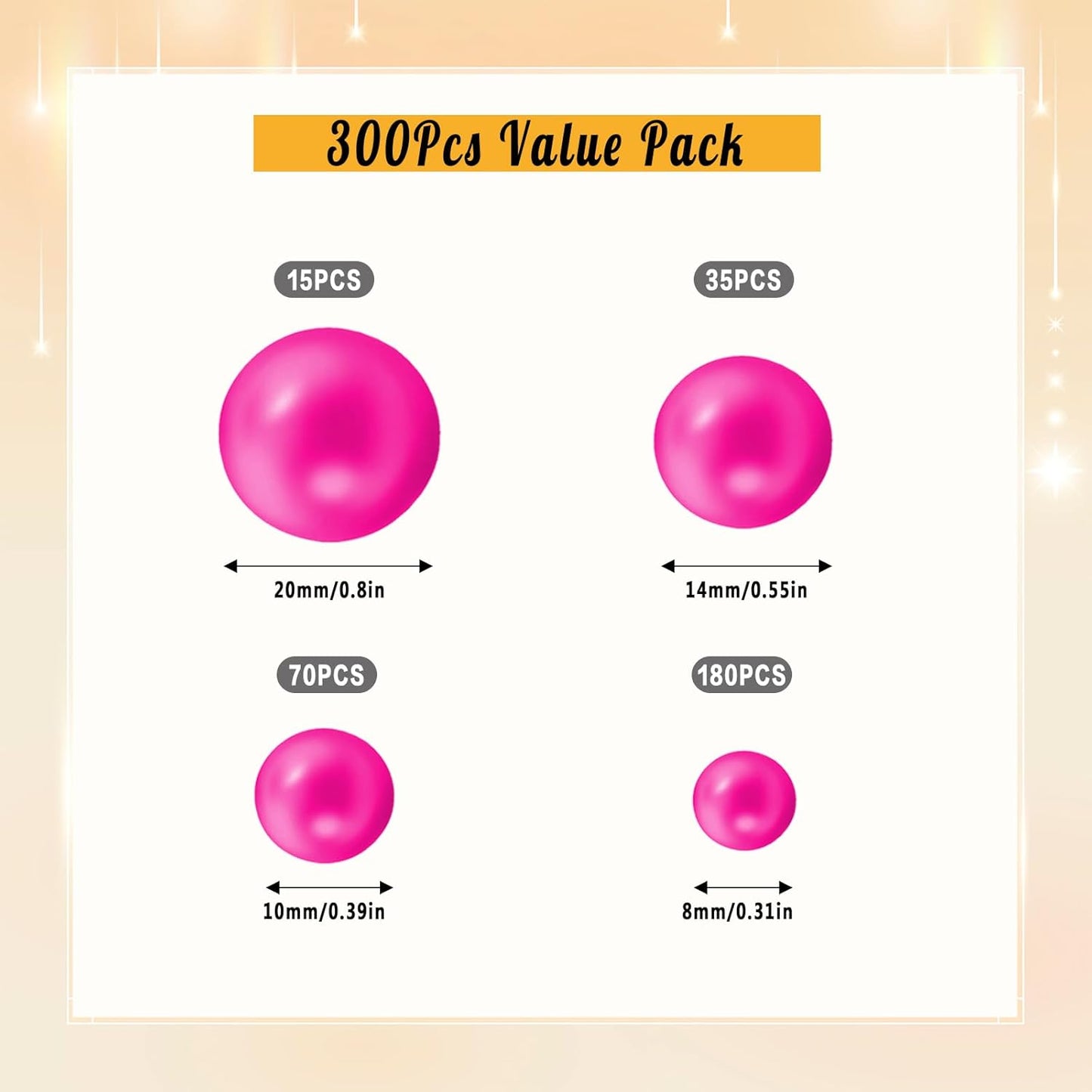 300Pcs Pearl Vase Filler, Rosepink No Hole Faux Pearl Beads for Centerpieces Vases, Candle Centerpieces, Wedding Birthday Party Home Decor 8/10/14/20mm