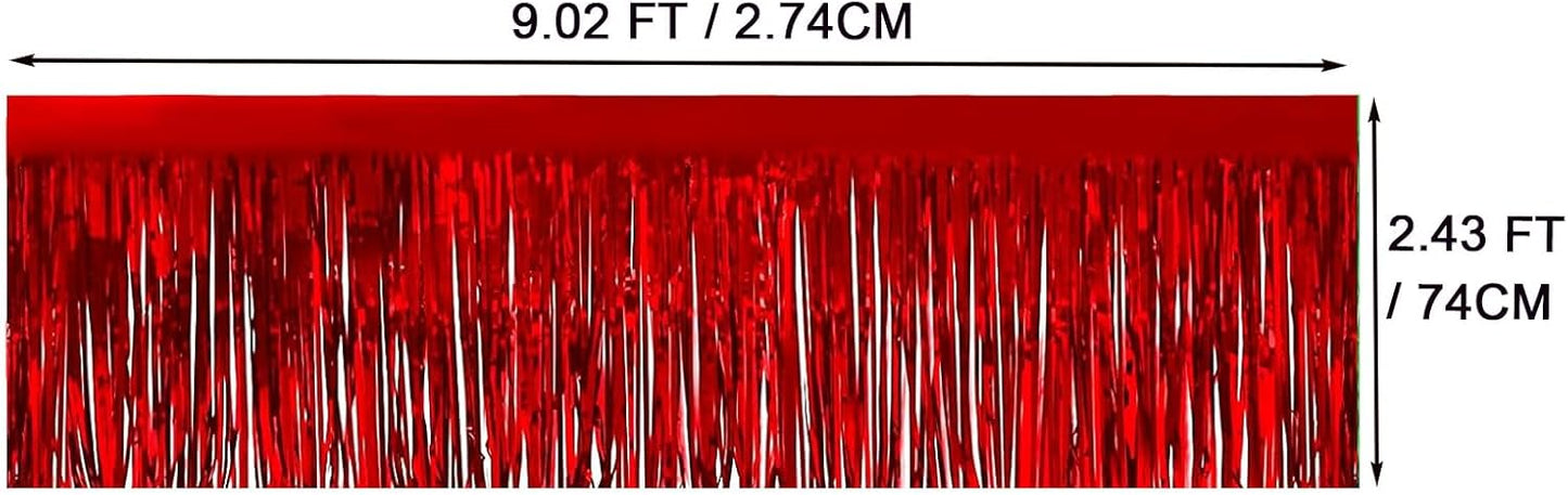 4 Pack Metallic Foil Fringe Tinsel Table Skirts,29x108 Inch Party Disposable Table Skirt Banner for Hotel Banquet Parade Floats Mardi Gras Holiday Birthday Wedding New Year Party Decoration(Red)