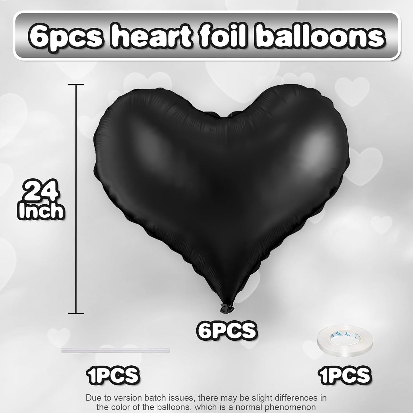 Black Heart Balloons,24Inch Large Black Heart Foil Balloons for Valentine's Day Birthday Wedding Baby Shower Anniversary Party Decorations