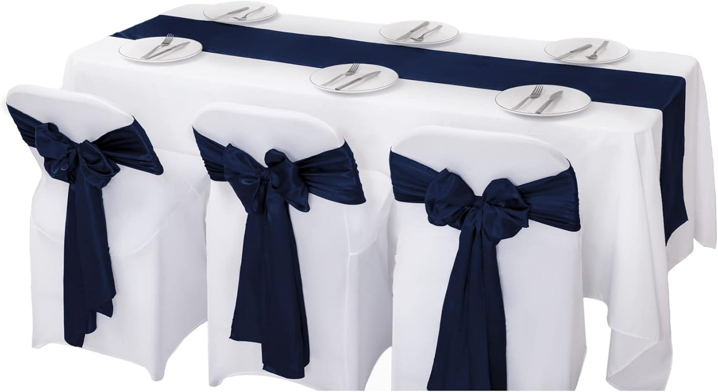 24Pack Table Runner 12 x 108 Inches Satin Silk Table Runner for Wedding, Birthday Party, Banquets, Graduations Decoration, fit Rectange and Round Table-Navy