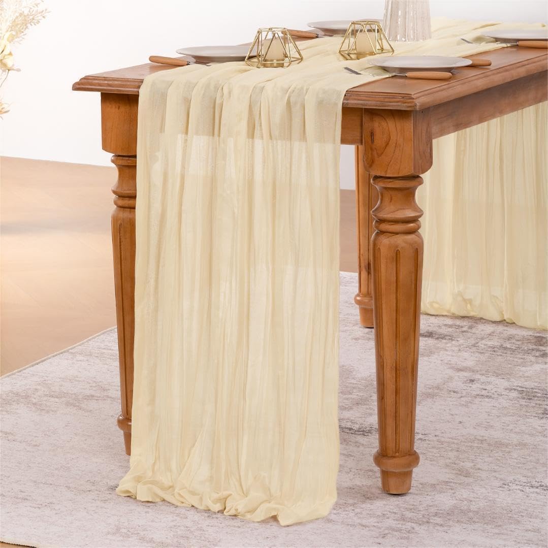 MLMW Beige Table Runner Cheesecloth Boho Gauze Rustic Cheese Cloth Table Runner 160 inch Sheer 13.3ft for Thanksgiving Wedding Party Baby Bridal Shower Birthday
