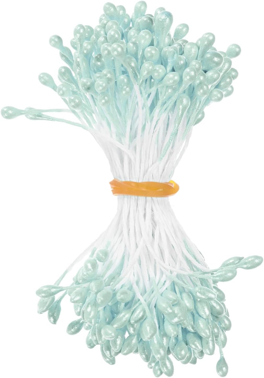 150-Pack Flower Stamens for Crafts, 5mm Double Heads Artificial Pearl Floral Pistil Mini Flower Pollens Stamens for DIY Making/Wedding/Scrapbook Decoration [Light Blue]