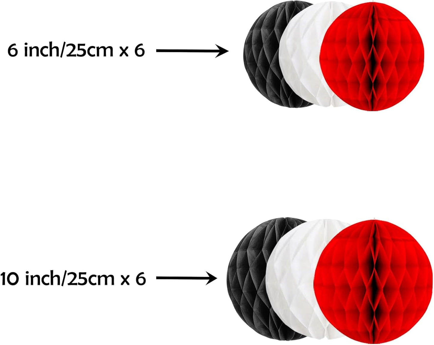 ZOOYOO 12Pcs 6" 10" Honeycomb Balls Decorations Hanging Tissue Paper Pom Poms for Birthday Party Graduations Wedding Vampire Casino Decorations(Red Black White)