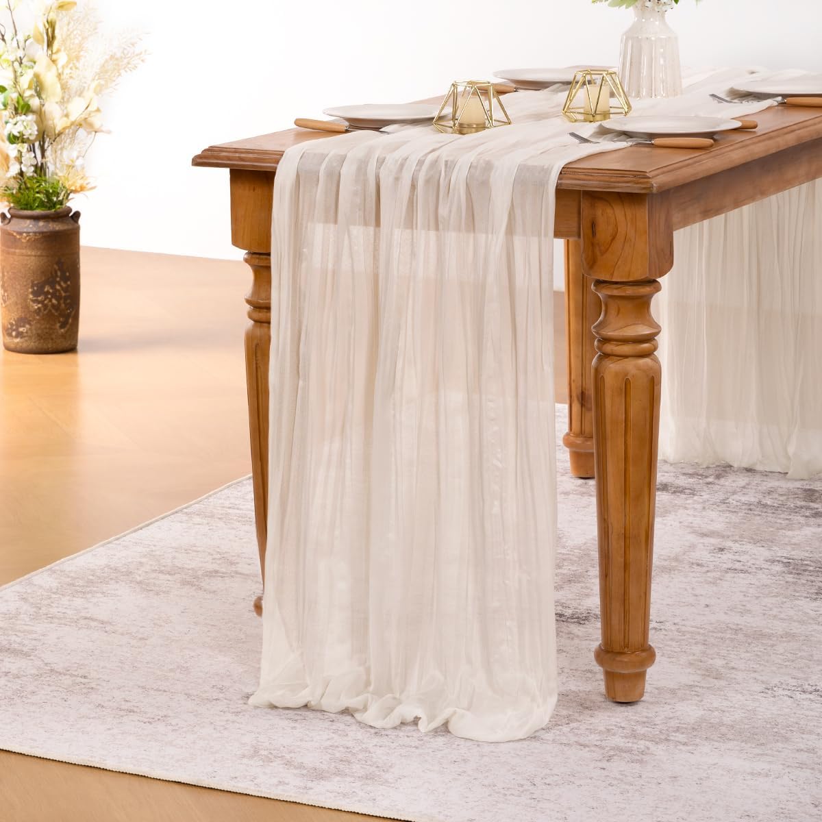 MLMW 3 Pack Ivory White Table Runner Cheesecloth Boho Gauze Rustic Cheese Cloth Table Runner 160 inch Sheer 13.3ft for Thanksgiving Wedding Party Baby Bridal Shower Birthday