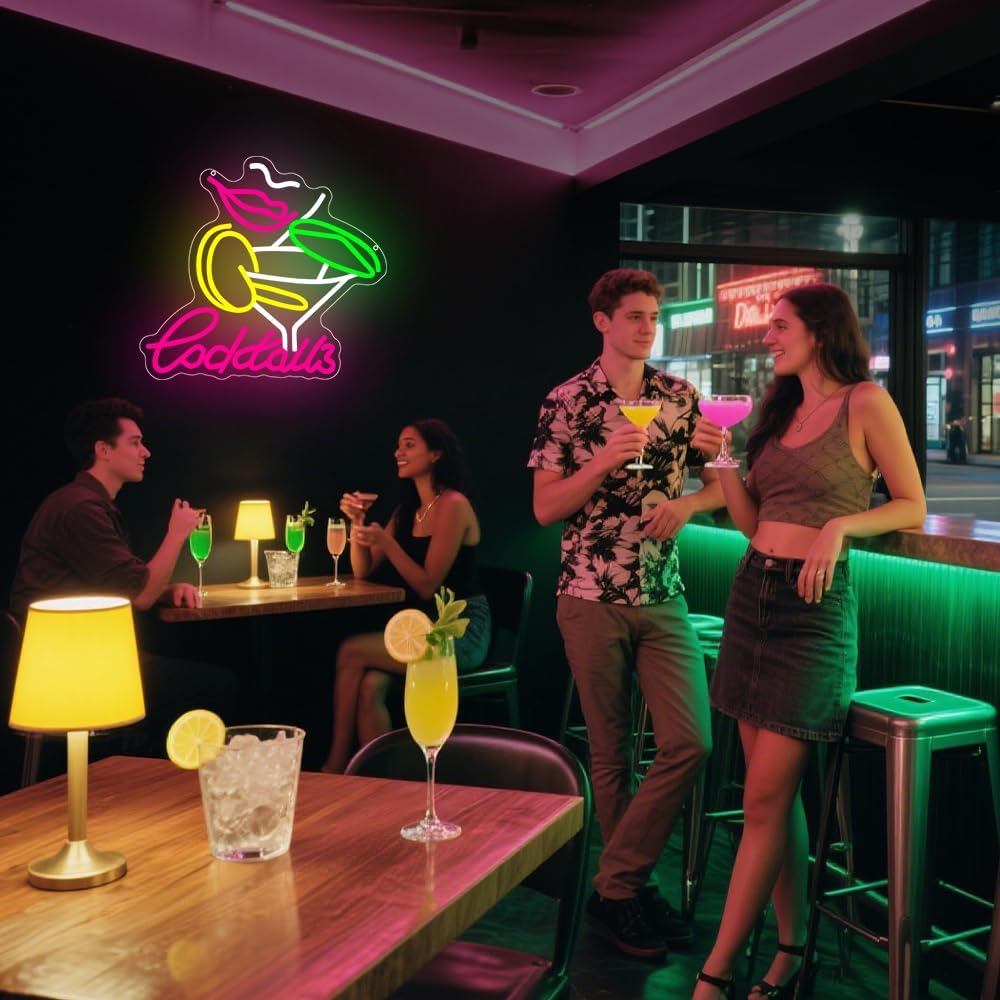 Cocktails Neon Sign, Cocktail Bar LED Neon Light for Wall Decor Dimmable Led Light Up Sign for Home Beer Bar Pub Night Club Party Man Cave Decoration Gift USB Powered(14.2"*7.5")