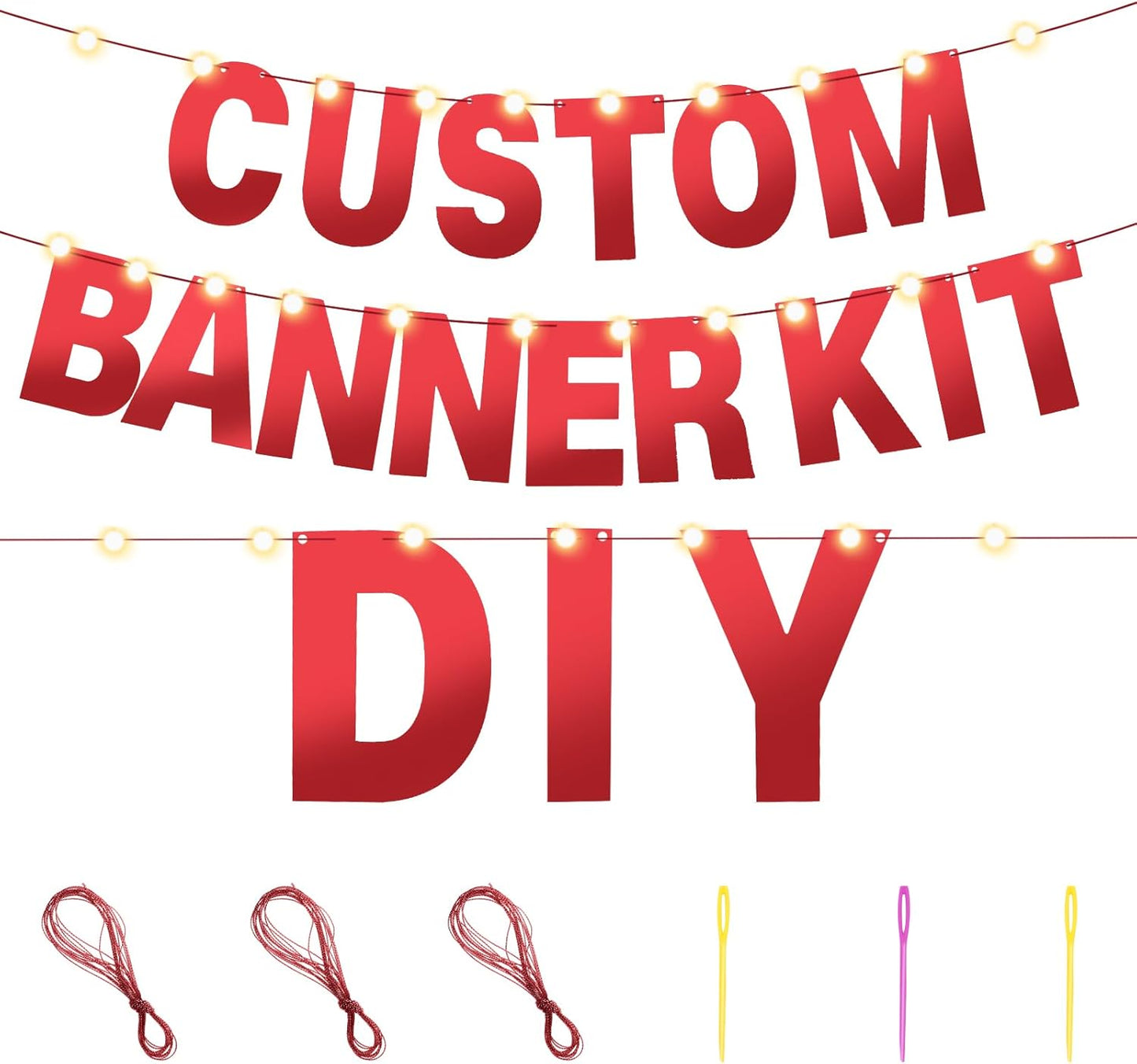 TaoBary 112 Pcs DIY Letter Custom Banner Glitter Customizable Banner Kit Including 107 Letters and Numbers 3 Rope for Valentine Birthday Party(Bright Red)
