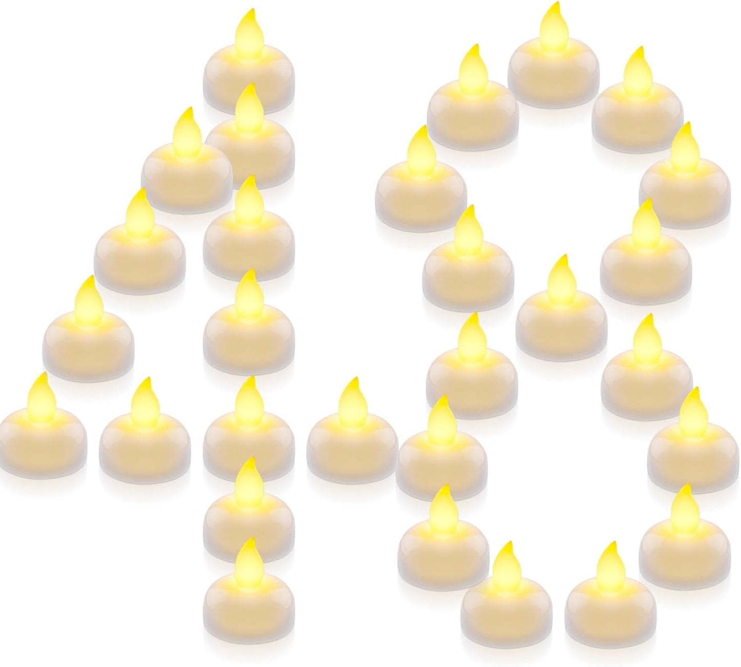 Homemory 48 Pack Waterproof Flameless Floating Tealights, Battery Flickering LED Tea Lights Candles - Wedding, Party, Centerpiece, Pool & SPA (Warm White)